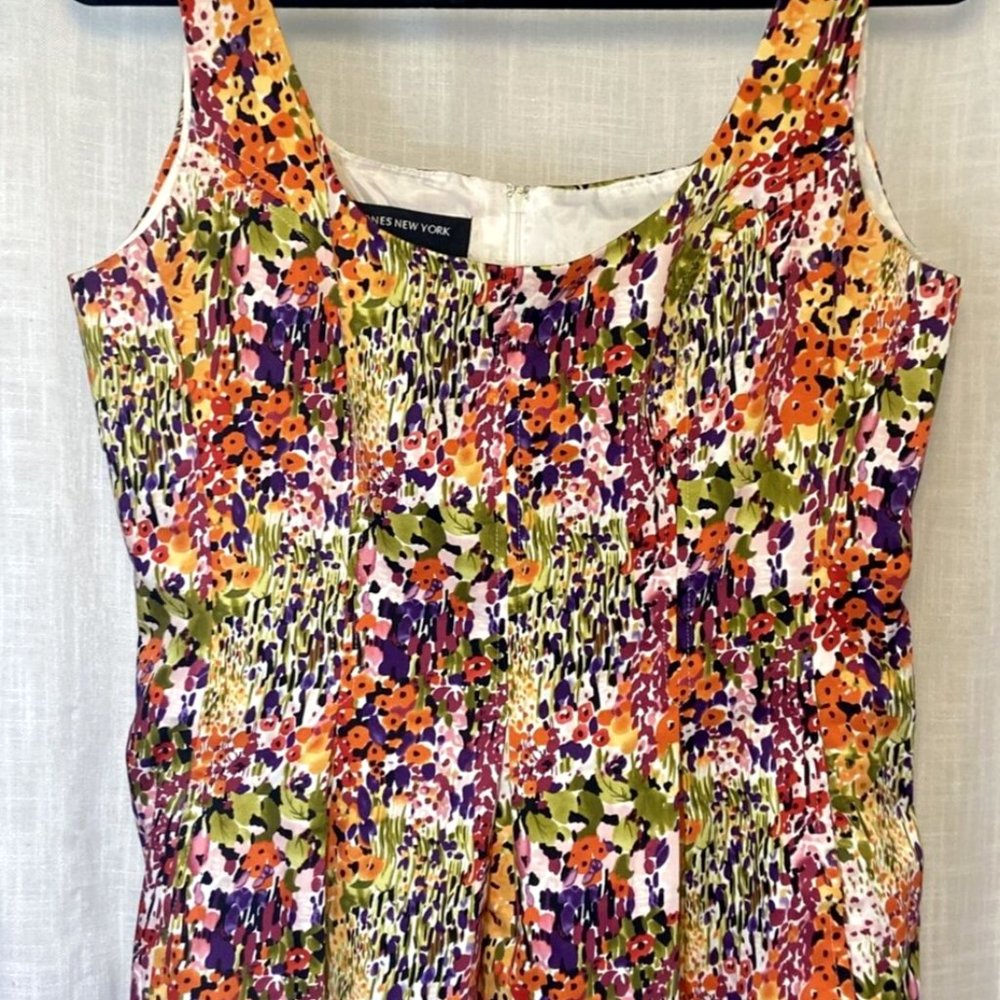 Jones New York Women's 10 Bright Floral Scoop Neck A-Line Dress with Pockets